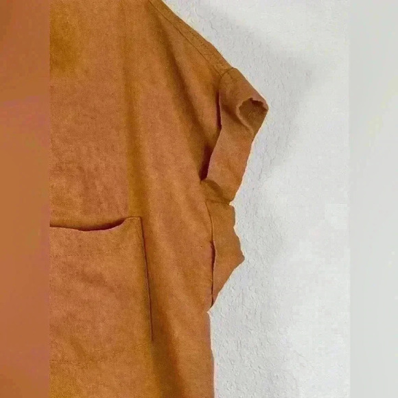 Umgee Top Orange Oversized Short Cuffed Sleeve Linen Button Up Women’s Medium - Picture 4 of 8